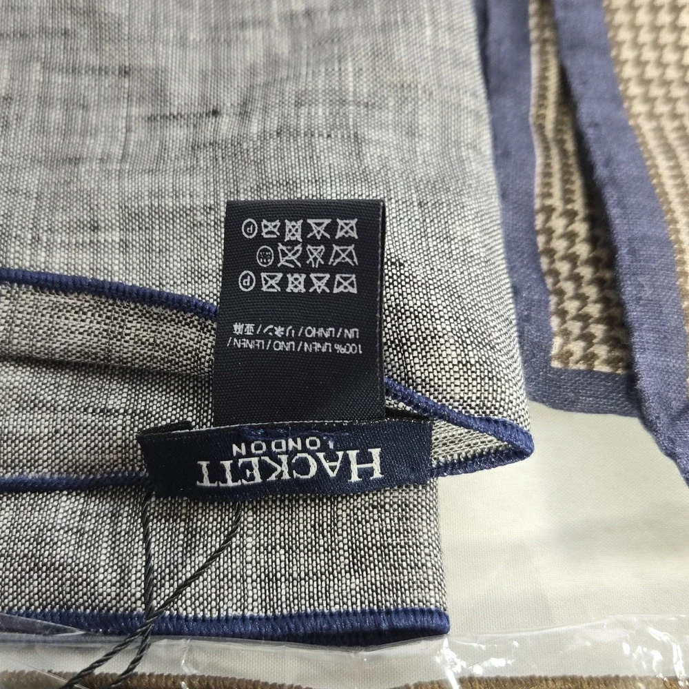 Hackett London Pocket Square Lot Of 3 Scarf 100% Linen Made in Italy NWT